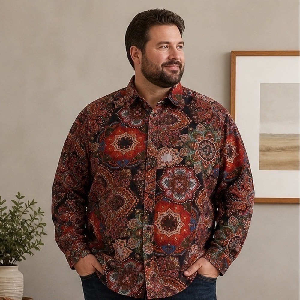 Banana Republic Shirt Mens XXL Tall Multicolor‎ Paisley Corduroy Western Boho